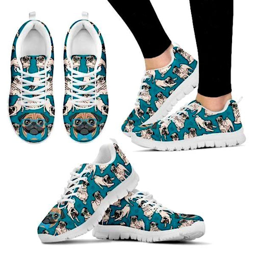 Women's Pug Print Teal colored Sneakers