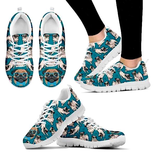 Women's Pug Print Teal colored Sneakers