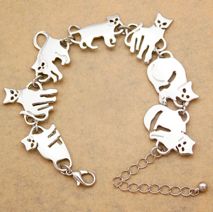 Gorgeous 7 Kitty Cats Linked Silver Or Gold Bracelet! -->> NOW 70% OFF!
