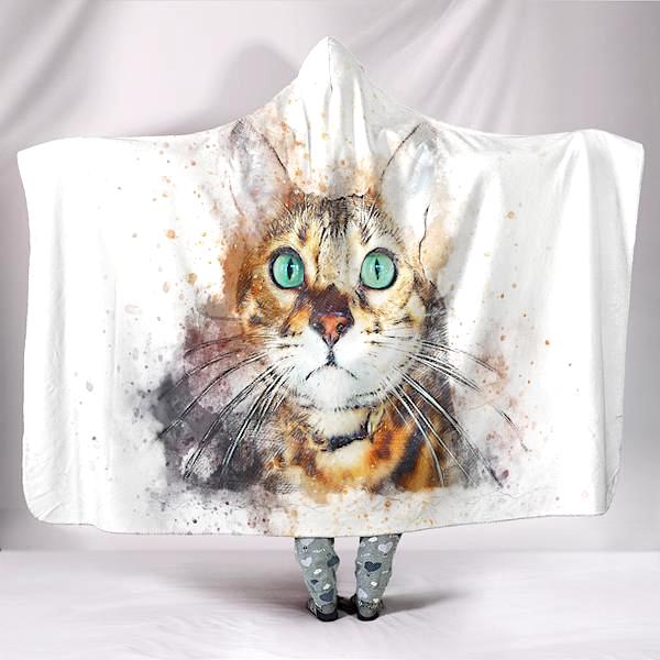 Gorgeous Green Eyed Cat Hooded Blanket!