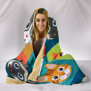 Bright Colorful Cats Print Hooded Blanket!