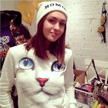 *Hot Item!  Women's Adorable White Cat Print On A White Sweatshirt!