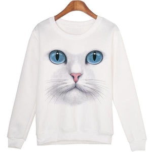 *Hot Item!  Women's Adorable White Cat Print On A White Sweatshirt!