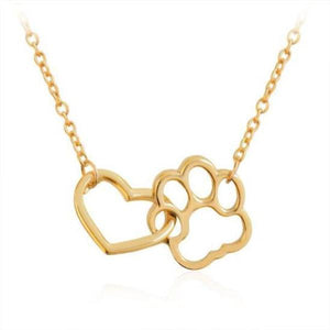 Sweet Paw & Heart Linked Pendant Necklace!  (Silver & Gold!) NOW -->> 70% OFF!