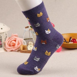 Cat Patterned Socks!   -- >> Available in Light Blue, Purple, Beige Red and Navy!