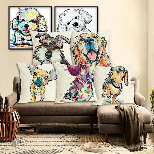 Unique & Colorful Dog Portrait Cushions Covers!  16 Breeds Available!