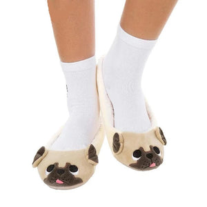 Women's Beige Pug Slippers!