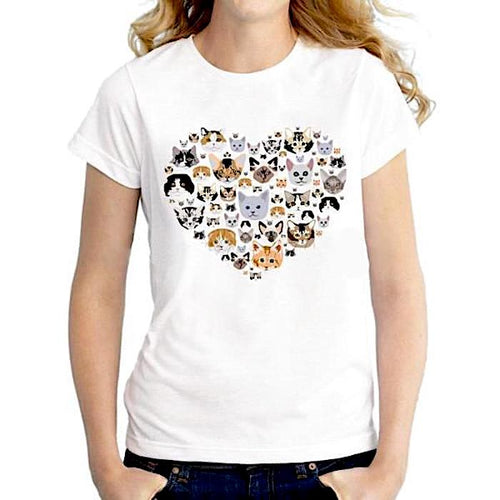 Women's Heart Shaped Cats Printed T-Shirt! -->> 20% OFF!