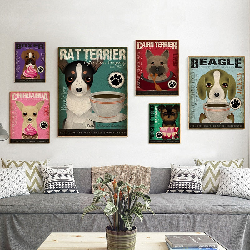 Cute and Charming Retro Dog Wall Poster Art!