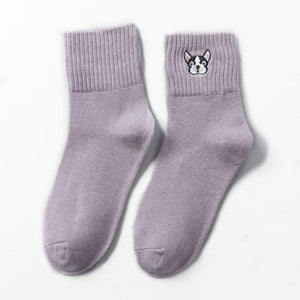 Cute Women's Boston Terrier Embroidered Socks!