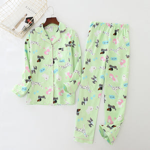 Women's Cozy Green Dog Print Cotton Pajamas!