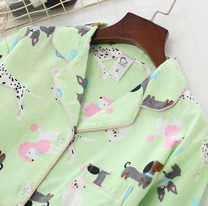 Women's Cozy Green Dog Print Cotton Pajamas!